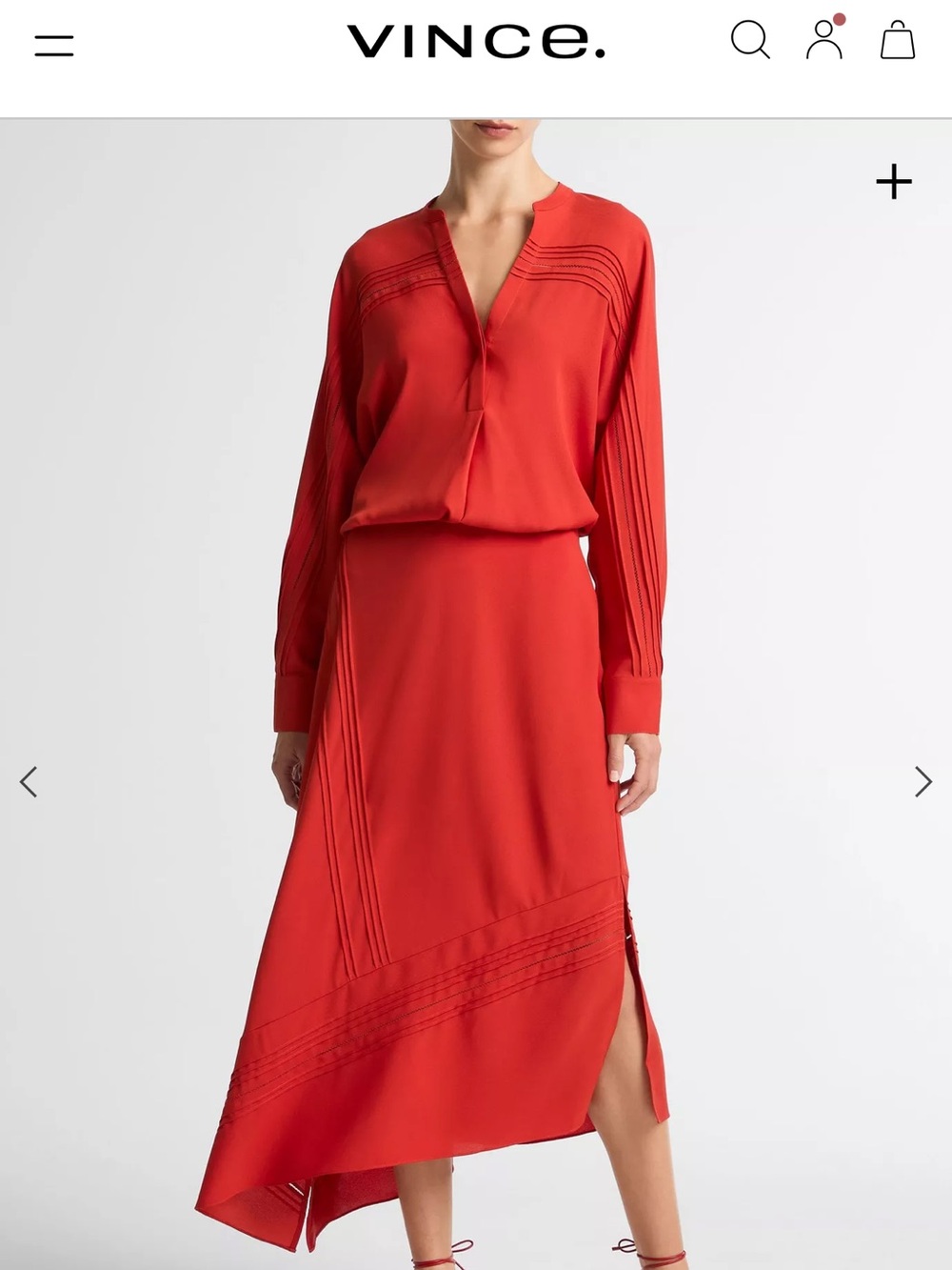 Pintuck Satin Half-Placket Blouse in Poppy XL